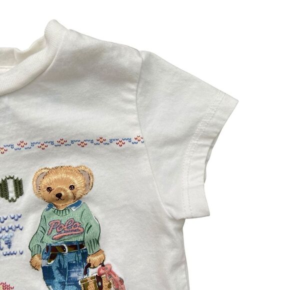 Ralph Lauren Purple Label White Polo Bear Cotton Embroidered Tee in Size 24M - Picture 6 of 10